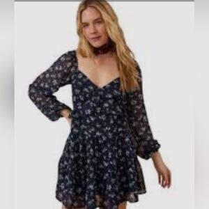 Altar'd State Floral Navy Blue Floral Wrap Dress Size S